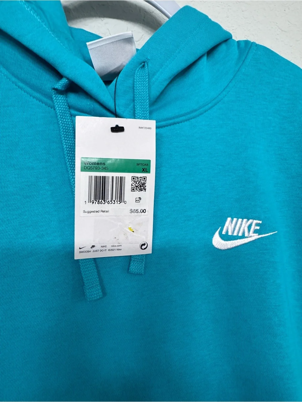 NWT Nike Women's Club Fleece Pullover Hoodie teal sz XL